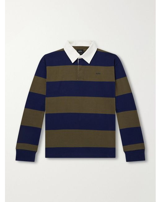 A.P.C. Blue Isaac Logo-Embroidered Striped Cotton Polo Shirt for men