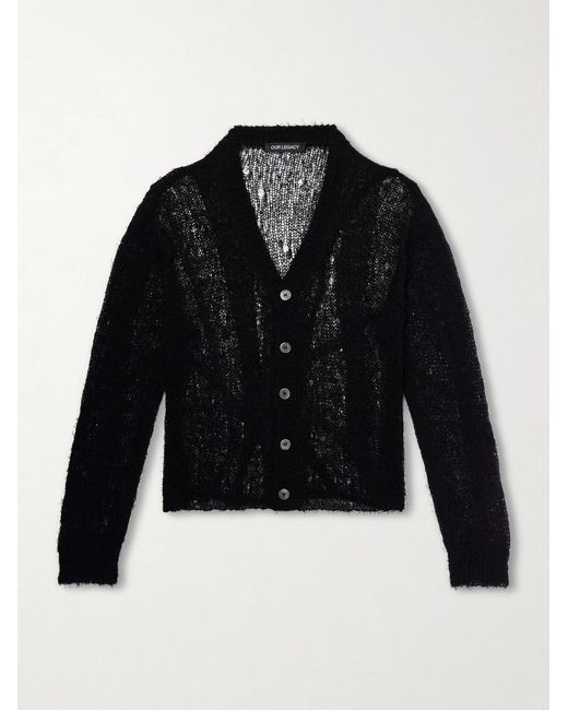 Our Legacy Black Academy Open-Knit Linen-Blend Cardigan for men