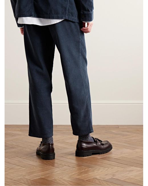 Portuguese Flannel Blue Straight-Leg Cotton-Corduroy Trousers for men