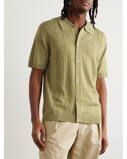 NN07 Green Thor 6584 Pointelle-Knit Wool-Blend Shirt for men