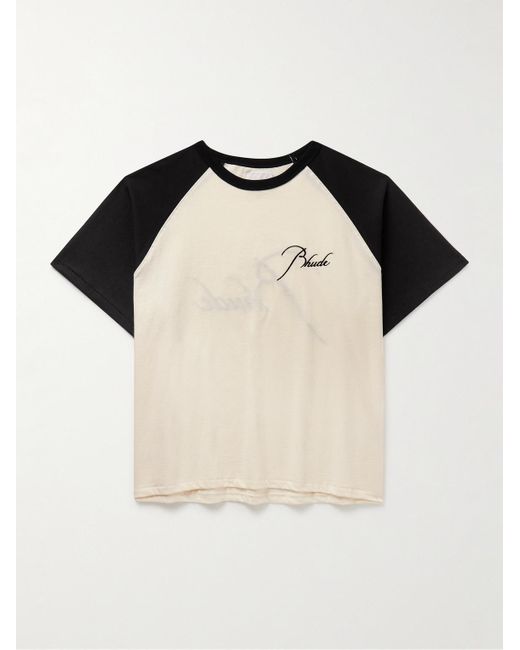 Rhude Black Logo-embroidered Colour-block Cotton-jersey T-shirt for men