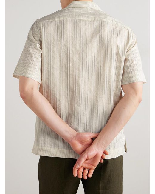 Paul Smith White Convertible-collar Striped Cotton And Linen-blend Shirt for men