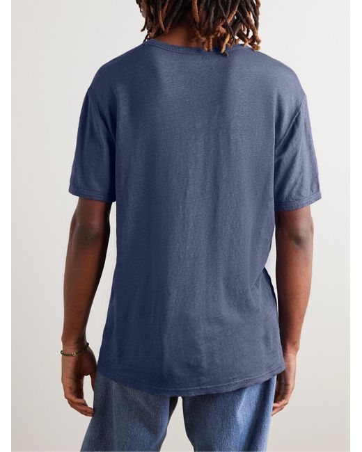 Officine Generale T-Shirt aus einer Leinenmischung in Stückfärbung in Blue für Herren
