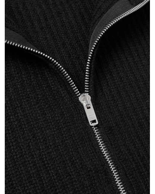 John Smedley Black Mallam Ribbed Recycled-Cashmere And Merino Wool-Blend Zip-Up Cardigan for men