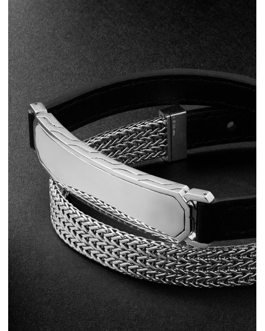 John Hardy Black Sterling And Leather Bracelet for men