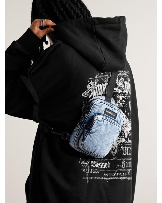 Balenciaga Blue Explorer Denim Messenger Bag for men