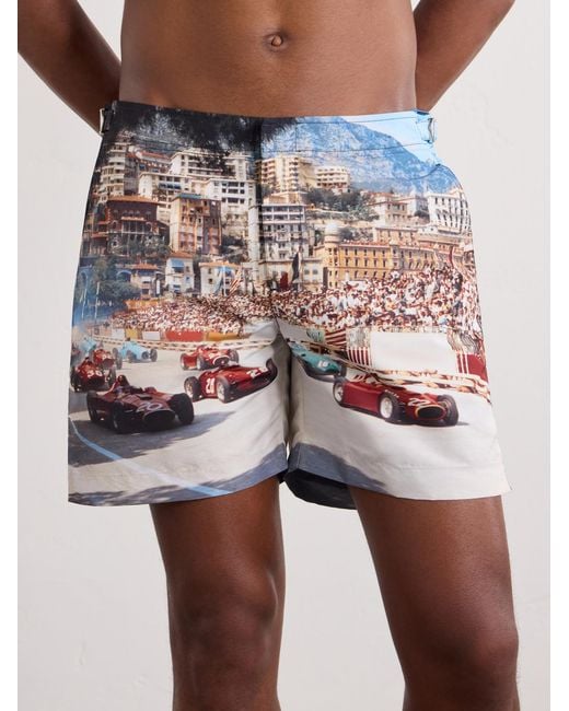 Orlebar Brown Gray Bulldog Straight-Leg Mid-Length Printed Swim Shorts for men