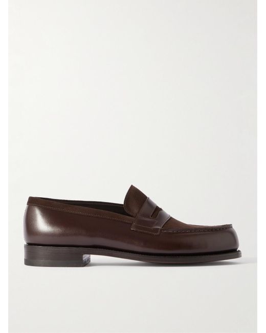 J.M. Weston Brown 180 Leather And Suede Penny Loafers for men