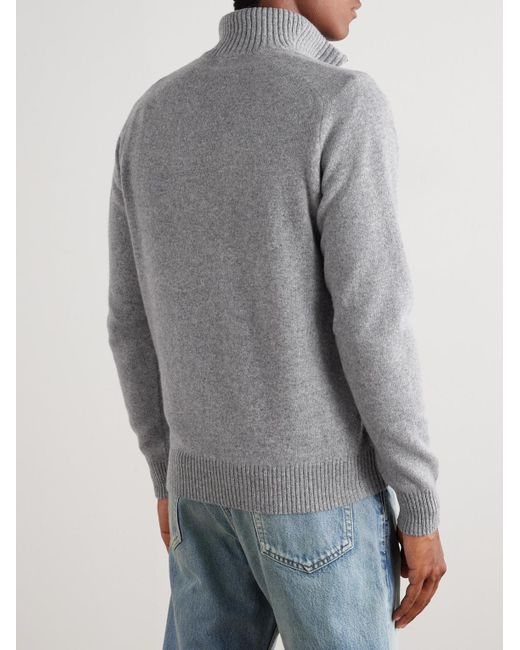 Tom Ford Gray Leather-Trimmed Wool And Cashmere-Blend Half-Zip Rollneck Sweater for men