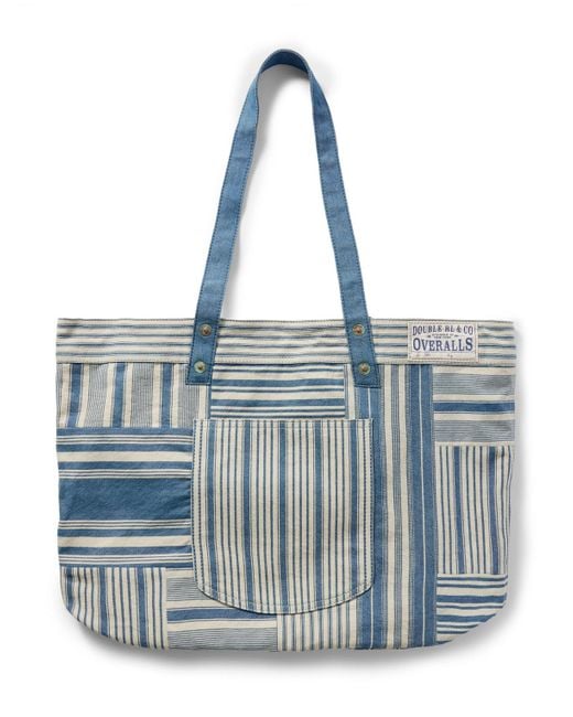 RRL Blue Naval Patchwork Striped Denim Tote Bag for men