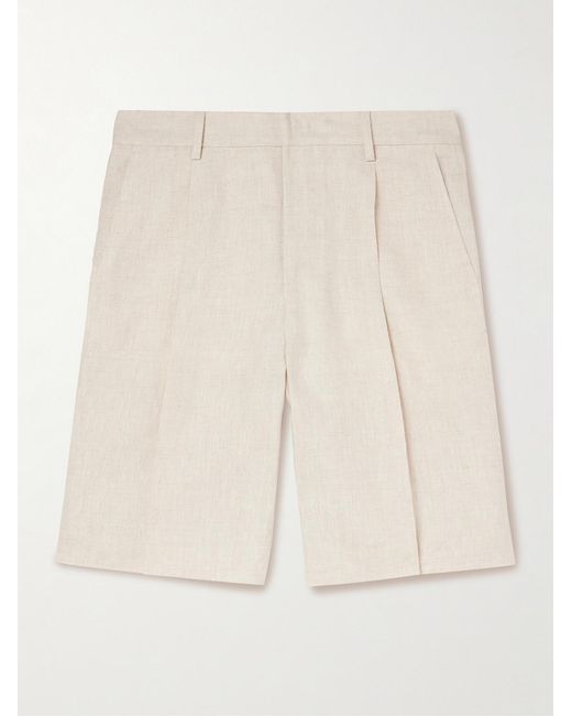NN07 Natural Kay 1454 Straight-Leg Pleated Linen Shorts for men