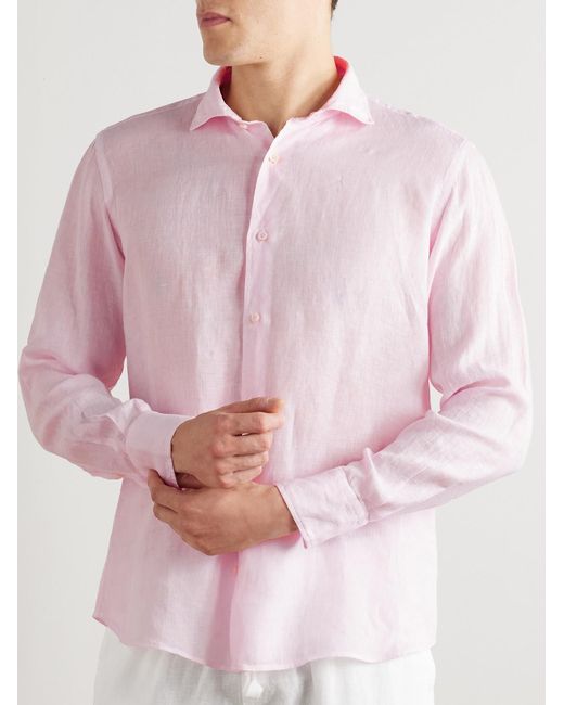 Fedeli Pink Nick Slim-Fit Cutaway-Collar Linen Shirt for men