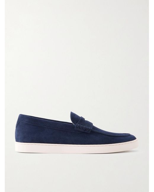Brunello Cucinelli Blue Suede Penny Loafers for men