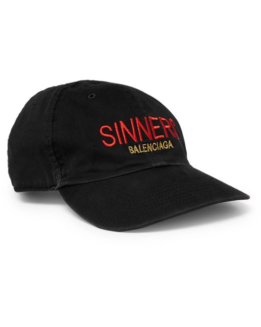 Balenciaga Black Sinners Embroidered Cotton-twill Baseball Cap for men