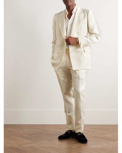 Tom Ford Natural Slim-Fit Metallic Striped Wool-Blend Suit Trousers for men