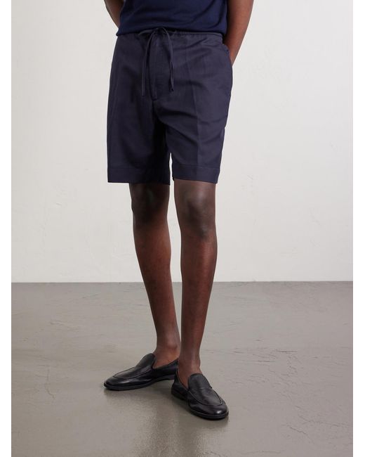 Officine Generale Blue Phil Straight-Leg Lyocell, Linen And Cotton-Blend Shorts for men