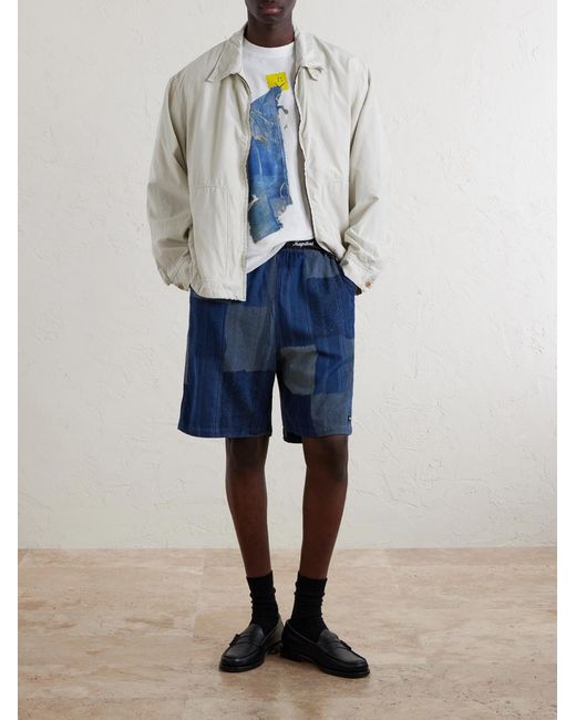Kapital Blue Tugihagi Straight-Leg Belted Patchwork Cotton Shorts for men
