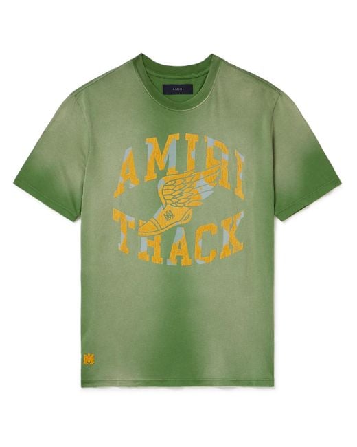 Amiri Green Track Logo-flocked Cotton-jersey T-shirt for men