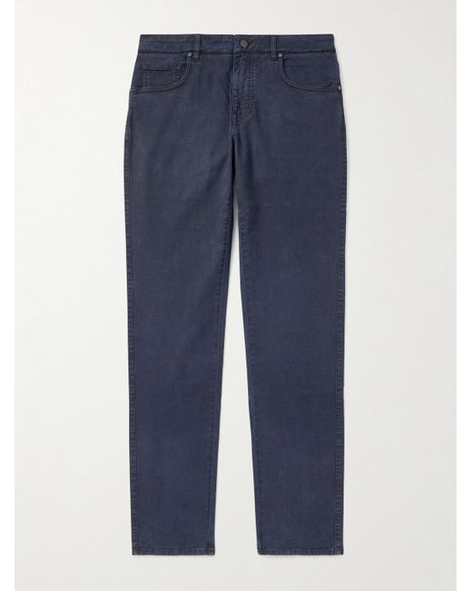 James Purdey & Sons Blue Slim-Fit Straight-Leg Cotton-Blend Twill Trousers for men