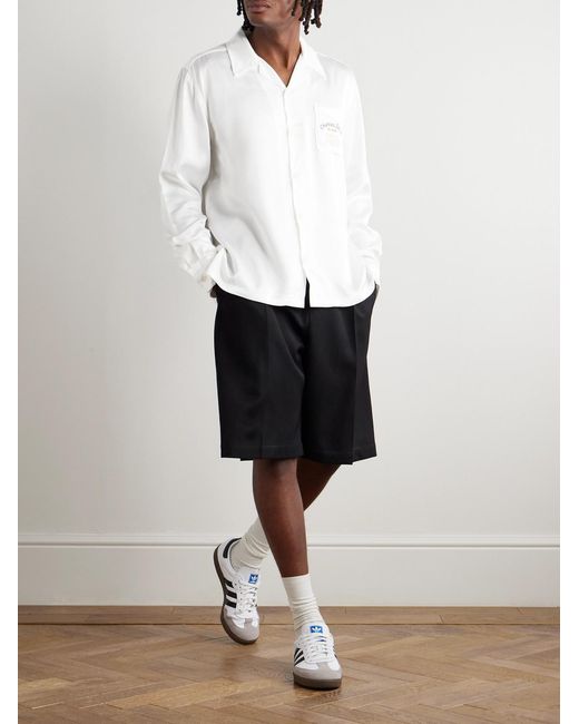 GALLERY DEPT. White Omar Camp-Collar Logo-Embroidered Cotton-Satin Shirt for men