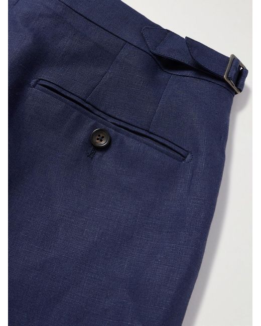 Drake's Blue Straight-Leg Pleated Linen Suit Trousers for men
