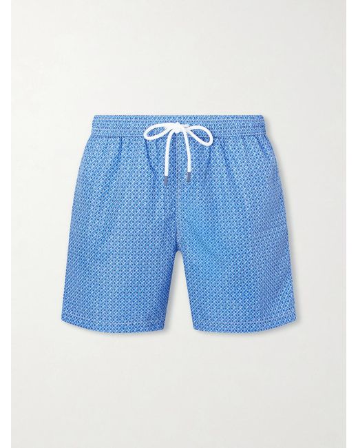 Fedeli Blue Madeira Printed Straight-leg Swim Shorts for men