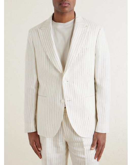 Mr P. White Pinstriped Linen Suit Jacket for men