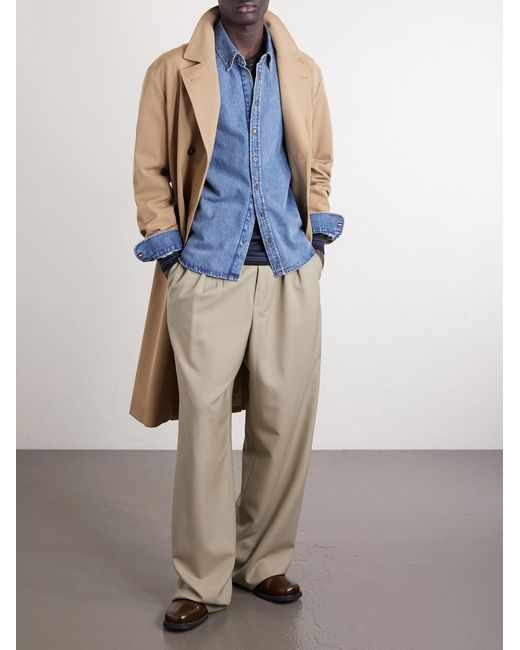 AMI Blue Button-Down Collar Logo-Embroidered Denim Shirt for men