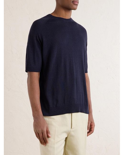Piacenza 1733 Blue Silk And Linen-Blend T-Shirt for men