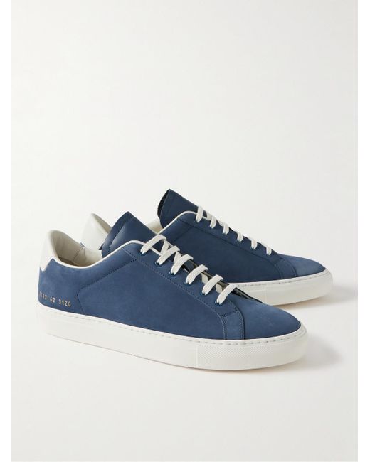Common Projects Blue Retro Leather-trimmed Nubuck Sneakers for men