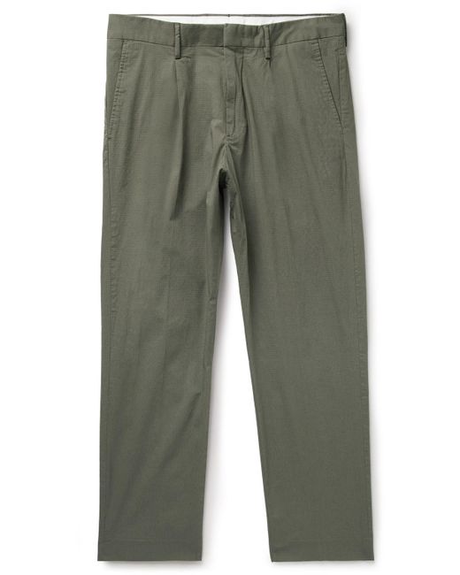 NN07 Green Bill 1449 Slim-fit Pleated Organic Cotton-blend Ripstop Trousers for men