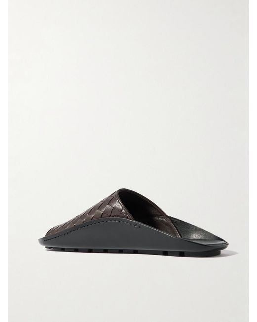 Bottega Veneta Brown Wave Intrecciato Leather Slides for men