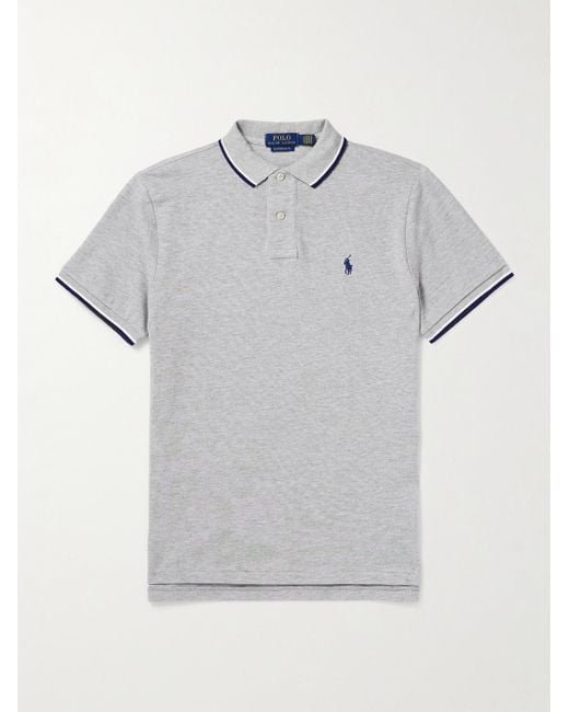 Polo Ralph Lauren Gray Slim-fit Logo-embroidered Cotton-piqué Polo Shirt for men