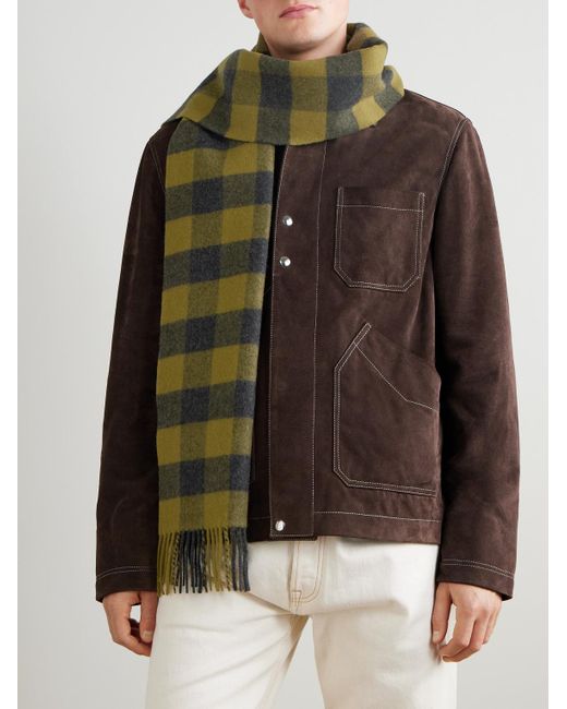 Mr P. White Logo-appliquéd Fringed Checked Wool And Cashmere-blend Scarf for men