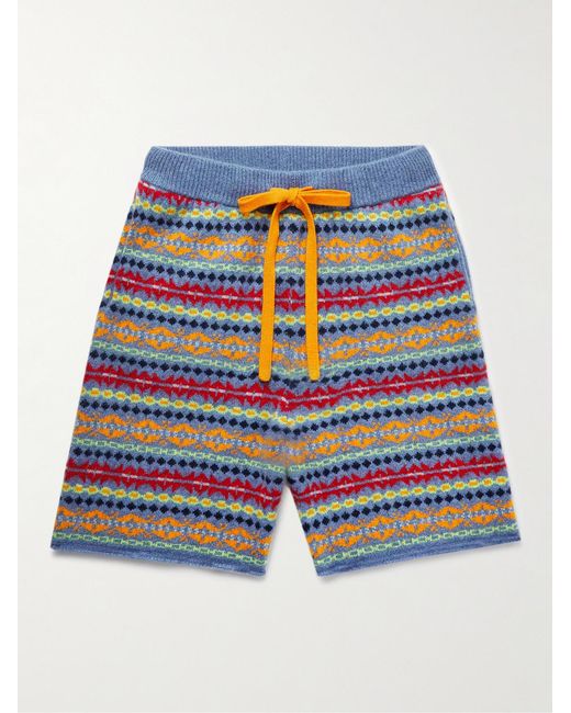 The Elder Statesman Blue Fair Isle Cashmere Shorts for men