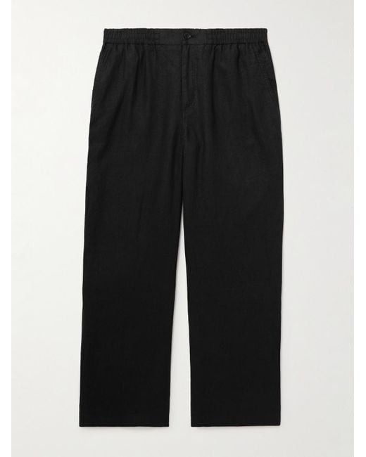 Mr P. Black Arthur Wide-Leg Linen Drawstring Trousers for men