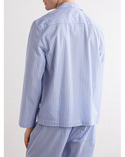 Tekla Blue Camp-Collar Striped Organic Cotton Pyjama Shirt for men