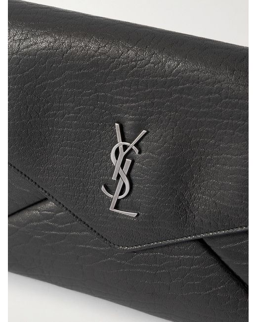 Logo-Embellished Full-Grain Leather Pouch di Saint Laurent in Black da Uomo