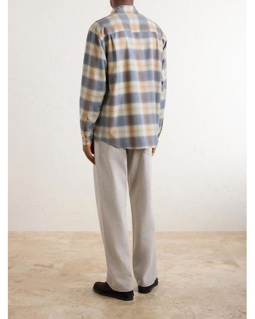 Auralee Blue Checked Wool-poplin Shirt for men