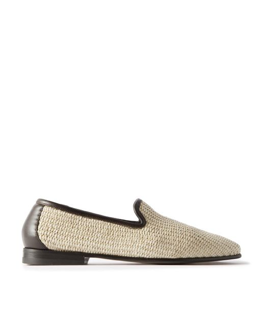 Manolo Blahnik Natural Mario Leather-trimmed Raffia Loafers for men