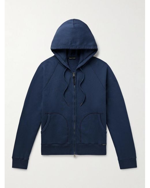 Tom Ford Blue Garment-dyed Cotton-jersey Zip-up Hoodie for men