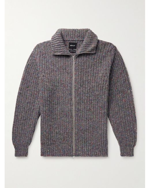 Howlin' By Morrison Gray Loose Ends Ribbed Donegal Wool Zip-up Cardigan for men