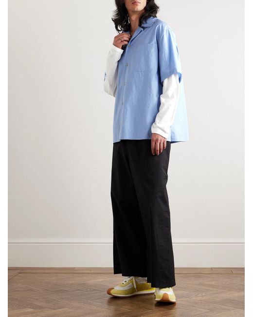Loewe Blue Paula's Ibiza Convertible-collar Layered Cotton-blend And Cotton-jersey Shirt for men