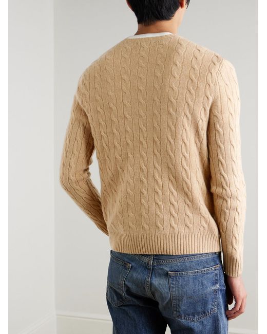 Polo Ralph Lauren Natural Logo-Embroidered Cable-Knit Wool And Cashmere-Blend Sweater for men