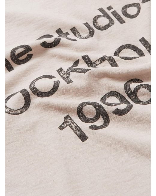 Acne Natural Edden U 1996 Logo-Print Distressed Cotton And Hemp-Blend T-Shirt for men