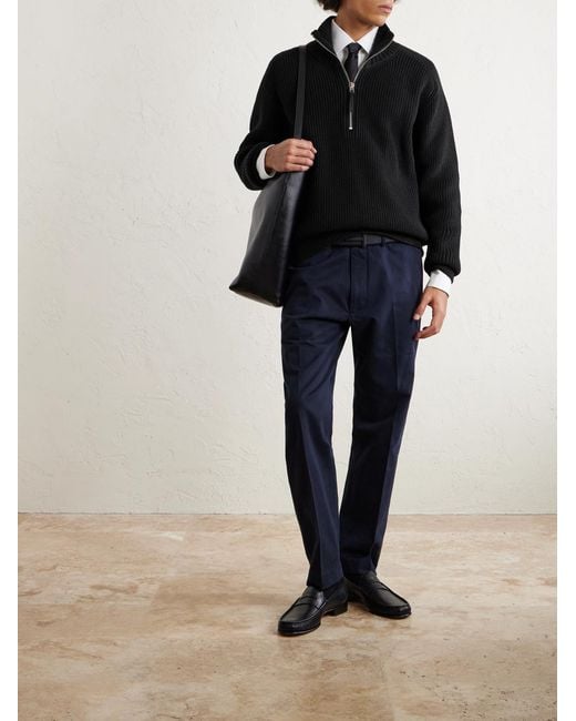 Tom Ford Pullover aus Merinowolle in Rippstrick mit kurzem Reißverschluss in Blue für Herren