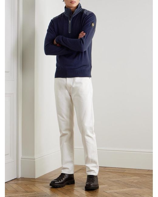 Belstaff Blue Kilmington Shell-Trimmed Merino Wool Half-Zip Sweater for men