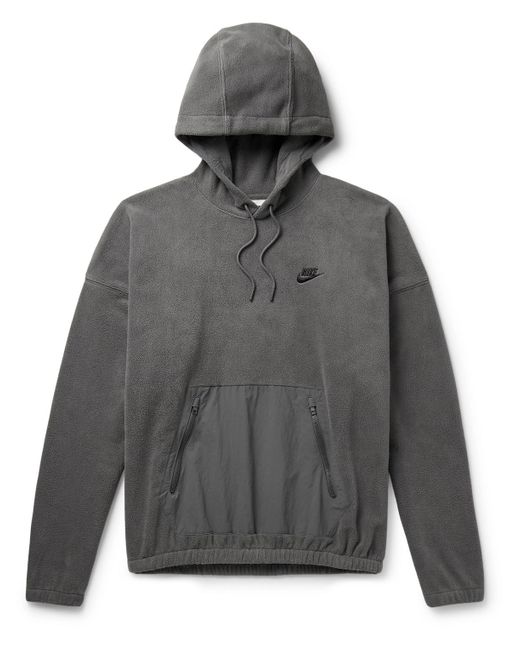 Nike Gray Club Nylon-trimmed Logo-embroidered Fleece Hoodie for men