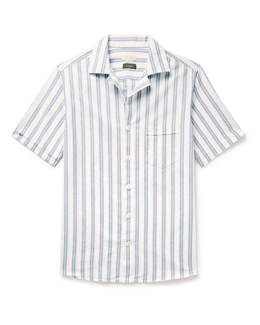Incotex White Glanshirt Camp-collar Striped Cotton Oxford Shirt for men