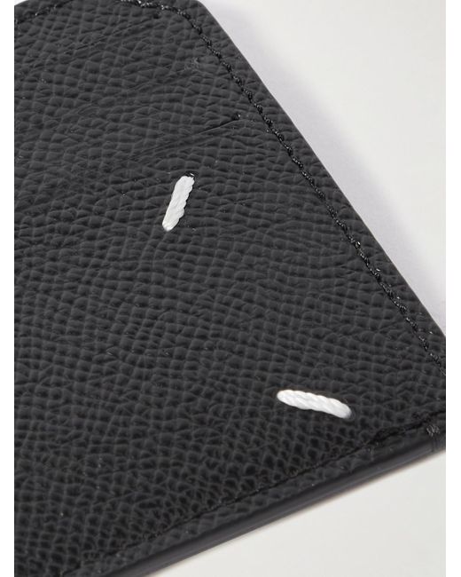 Maison Margiela Black Logo-embroidered Full-grain Leather Cardholder for men